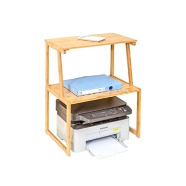 Imagem de URGDWEKJY Suporte para impressora, armazenamento, impressora, mesa, prateleira dupla, suporte para documentos, scanner de fax para escritório doméstico (bambu), suporte de impressora (A)