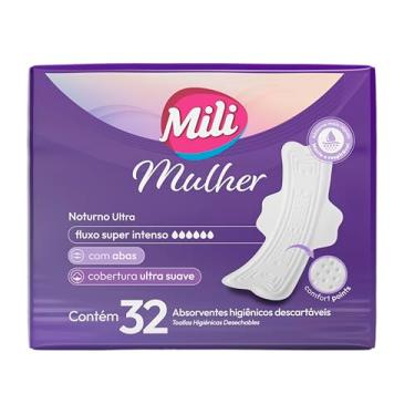 Imagem de Absorvente Externo Mili Mulher Noturno Ultra Cobertura Suave, Tecnologia Comfort Points com Absorção Rápida, Fluxo Super Intenso, Com Abas, 32 Unidades