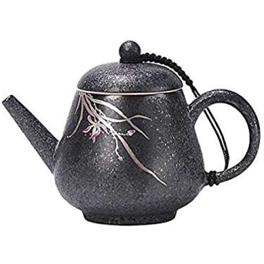 Imagem de Conjunto simples e criativo de ferro fundido, conjunto de chá, cerâmica, porcelana, ferro preto, esmalte, cerâmica, prata, orquídea, filtro, conjunto de chá, pote único, 180 ml, decoração de casa,