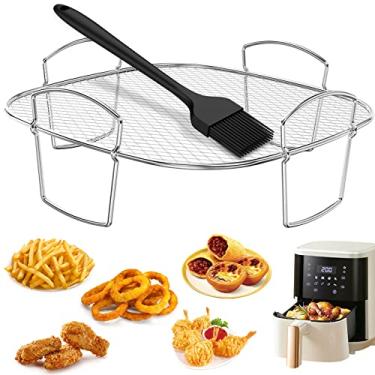Imagem de RWWPJLLWHR Rack de fritadeira de ar para grelhar, aço inoxidável, desidratador de alimentos, rack para torradas, rack quadrado resistente, fritadeira a ar, seguro, forro de fritadeira, suporte de