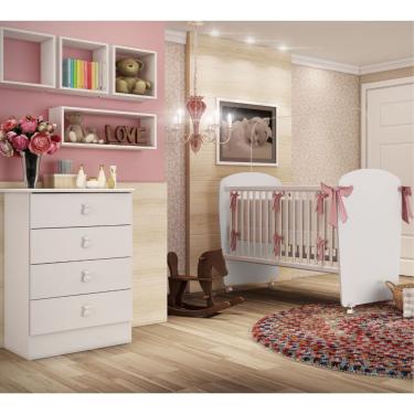 Imagem de Quarto de Bebê Berço e Cômoda 4 Gavetas Tedy Percasa - Branco