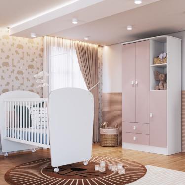 Imagem de Quarto de Bebê Berço e Guarda Roupa 3 Portas Tedy Percasa - Branco com Rosa