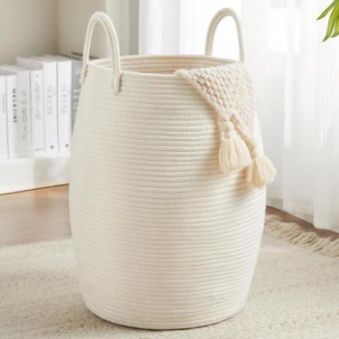 Imagem de Cesto de Ropa Fiona's Magic 65L de Cuerda de Algodón Tejida Beige
