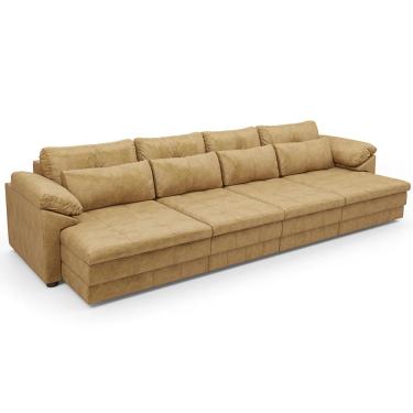 Imagem de Sofá Retrátil Para Sala de Estar 4 Lugares 339cm Riza S03 Couro Soft Bege - Lyam Decor