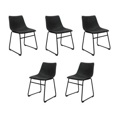 Imagem de Kit 5 Cadeiras Decorativas Marquezine Sala de Jantar PU Base Aço Preto G56 - Gran Belo