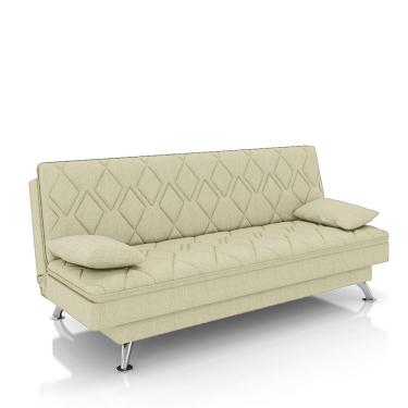 Imagem de Sofá Cama Sala de Estar 193cm Belinda com Pés Alumínio Linho Off White G45 - Gran Belo