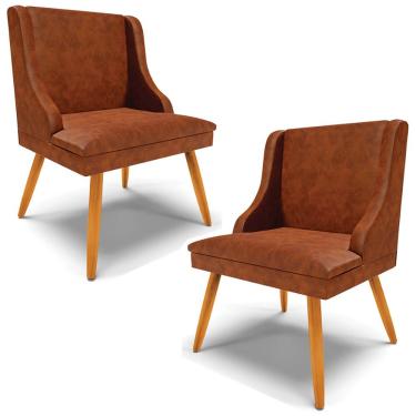 Imagem de Kit 2 Cadeiras Decorativas Sala de Jantar Pés Palito de Madeira Firenze PU Nozes/Natural G19 - Gran Belo