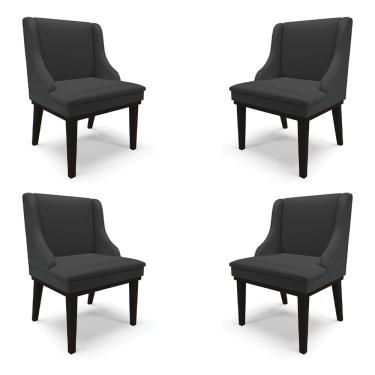 Imagem de Kit 4 Cadeiras Decorativas Sala de Jantar Base Fixa de Madeira Firenze PU Preto Fosco G19 - Gran Belo