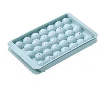 Imagem de Forma de Gelo，Forma de Gelo Com Tampa，Kit Com 2 Formas de Gelo EsféRicas de Pp FlexíVel (Com Tampa EmpilháVel, Total de 33 DivisóRias)(Azul)