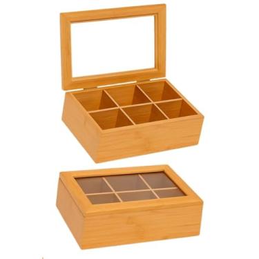 Imagem de Porta Caixa de Chá Divisórias Bambu Acrílico Organizador Especiarias Bijuterias Drinks (4 nichos)