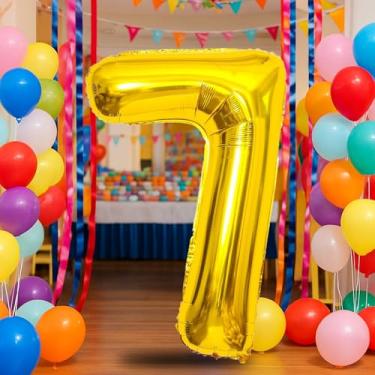 Imagem de Balão dourado número 7 de 101 cm para decoração de 7º aniversário, balões autoinfláveis com número de folha de creme de 0 a 9, balão de hélio de areia branca para meninos, meninas, mulheres, homens