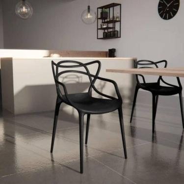 Imagem de Kit 2 Cadeiras Leitura Empilhável Sala Jardim Cor:preto