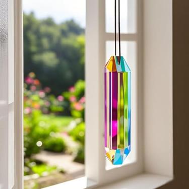 Imagem de 1 apanhador de sol grande de 12,7 cm com prisma de cristal, enfeite de janela de vidro facetado para refração de arco-íris, decoração de casa, apanhador de luz Feng Shui para janelas, jardim, interior
