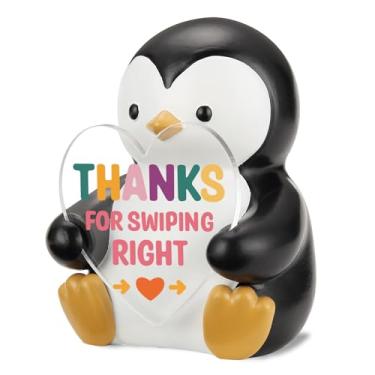 Imagem de Thanks for Swiping Right Presente romântico engraçado para namorado, namorada, marido esposa, estatueta acrílica de resina pinguim com coração, aniversário de dia dos namorados, exibição de decoração