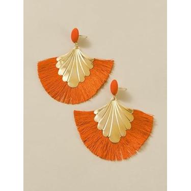 Imagem de Brincos pendentes de franja de leque boêmio laranja brincos grandes vintage aniversário dia dos namorados