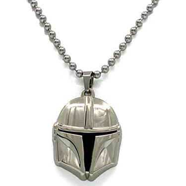 Imagem de Colares com pingente: May the Force Be With You com sabres de luz vermelha ou azul, pingente da Aliança Rebelde de titânio, capacete Mandalorian Prata