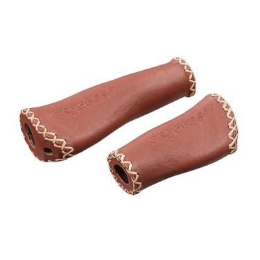 Imagem de Ergotec Punho de guidão de bicicleta Mônaco, diâmetro de aderência de 22,2 mm, comprimento esquerdo de 135 mm, comprimento direito de 92 mm, couro/kraton, para bicicletas urbanas ou trekking