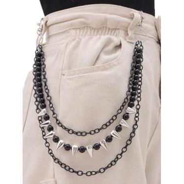 Imagem de Corrente de cintura para decoração de calças, corrente de rebite de camada com miçangas, corrente de calça de personalidade moderna para homens e mulheres, Medium, Metal não precioso, Sem Pedra