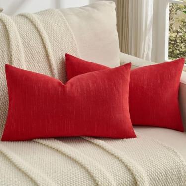 Imagem de FUTEI Conjunto de 2 capas de almofada de chenille vermelho 30 x 50 cm, macias e aconchegantes com pontos de meteoros texturizados, decoração de casa moderna para sofá, sala de estar