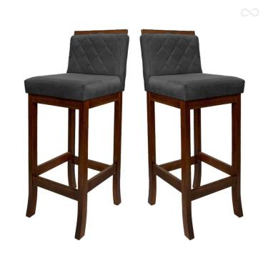 Imagem de Kit 2 Banquetas Alta com Encosto Matelassê Nice Madeira Maciça Suede Cinza CCS