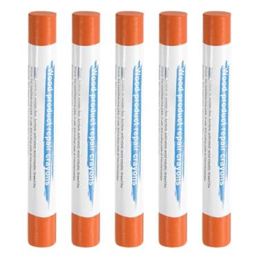 Imagem de HARFINGTON 5 peças de bastões de enchimento de madeira, cera de madeira, retoque de móveis, gizes de cera de reparo para madeira, laranja