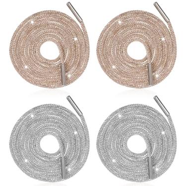 Imagem de Xelsluthe Cadarços de strass, 4 peças de cadarços de sapato, substituição de cordões redondos com glitter de cristal para tênis, calças de moletom, moletons com capuz, champanhe prata branco
