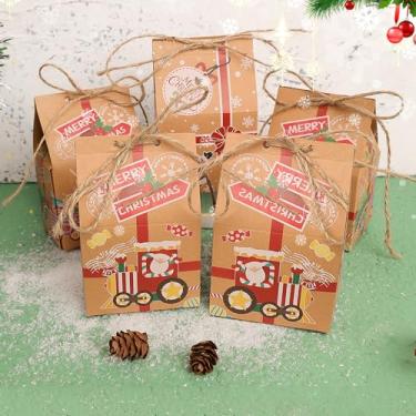Imagem de 5 pçs/conjunto de caixa de doces de Natal saco de presente de papel kraft para festa em casa Ano Novo doces biscoitos de Natal, 10,1 x 7,1 x 5 cm (estilo 1)