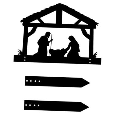 Imagem de Ｂｅｓｇａ Placa de jardim com silhueta de presépio, decoração de Natal, placa de jardim com estacas para gramado, caminho externo, festival, quintal, Style B