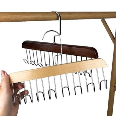 Imagem de Cabide Organizador de Madeira com 8 Ganchos em U - Para Cintos, Sutiãs e Gravatas, Cabeça Giratória 360°(Cor do Log 2 Peças)