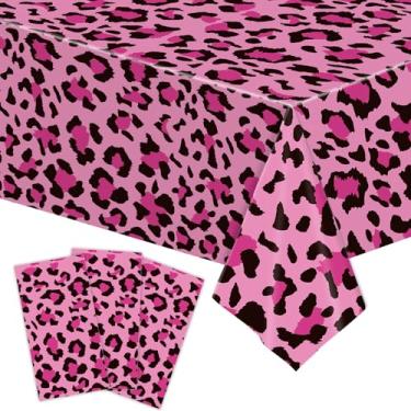 Imagem de SpinLaLa Toalha de mesa de plástico com estampa de leopardo rosa de 3 peças 137 x 272 cm – Capa de mesa retangular com estampa de animal descartável para festas de aniversário, noite de meninas