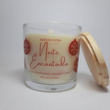 Imagem de Vela Aromática Natal Encantado, Cera de Coco Natural, 200g, Pavio de Algodão, Decorativa Natalina, 40h de Duração, Fragrância Premium (Alecrim)