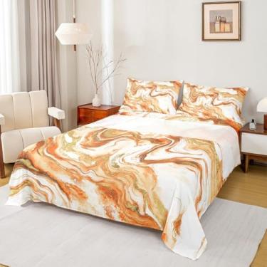 Imagem de Erosebridal Conjunto de lençóis de cama marmorizados para homens e mulheres, lençol de cima com estampa de mármore abstrato, lençol de cima com estampa de mármore abstrato, estilo retrô, arte em
