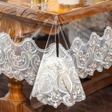 Imagem de ARTABLE Toalha de mesa de vinil de renda, retangular, impermeável, transparente, com borda de macramê de renda champanhe, para casamento, cozinha, casa, ambientes externos, feriados, decoração de