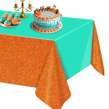Imagem de AFZMON 1 peça toalha de mesa de aniversário de música, laranja e verde, decoração de festa de aniversário, fãs de cantores, toalha de mesa retangular de plástico - 274 x 137 cm