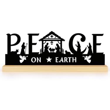 Imagem de Conjunto de presépio - Decoração interna de Natal em metal preto com base de madeira para decorações de Natal, casa, mesa, lareira, escritório, 33 x 6 x 13 cm (Paz na Terra)