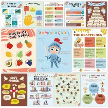Imagem de XKDOUS 12 peças de decorações de escola dominical para sala de aula, pôster de livros da Bíblia de 28 cm x 35 cm para decoração de sala de aula, decoração de parede Fruits of the Spirit, conjuntos de