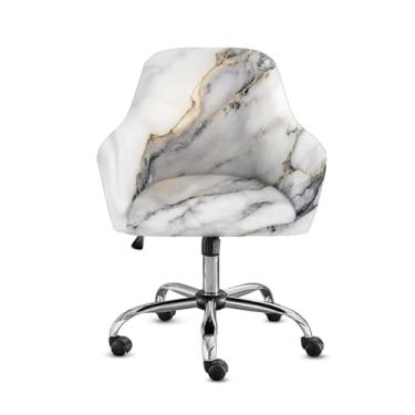 Imagem de Psesaysky Capas de banco de bar com braços curvadas e elásticas de mármore branco, protetor de cadeira giratória para bancada, cadeiras de cozinha, capas para sala de jantar