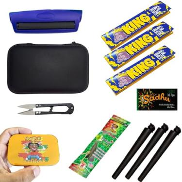 Imagem de Kit Blunt Premium, 12 Itens Completos, Estojo Case 16cm, Bolador Automático King Size, Tesoura Metal, Piteiras, Sedas, Tubinhos para Transporte