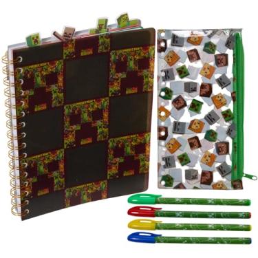 Imagem de Caderno de diário Minecraft com canetas de gel, caderno encadernado em espiral e estojo de lápis, 96 páginas forradas, 20 x 17