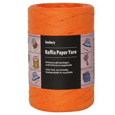 Imagem de Seebery Fio de fita de ráfia para artesanato - Fio de grama de ráfia para embrulho de presente, decoração DIY, persianas e muito mais | Corda de papel de corda fosca - 1/10.2 cm de largura, 109