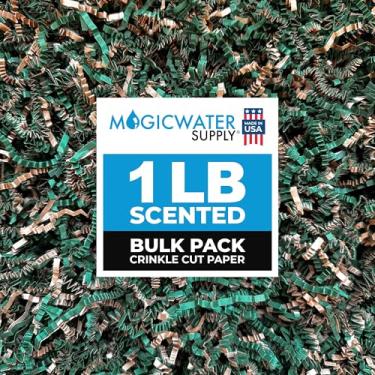 Imagem de Papel de corte enrugado perfumado MagicWater - 450 g - Pinho - Perfeito para enchimento de papel desfiado, enchimento de cestas, caixas de presente, presentes de dama de honra, enfeites de Natal e