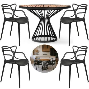 Imagem de Mesa Cozinha Alumínio Tampo Madeira 1,00m 4 Cadeiras Alegra Polipropileno