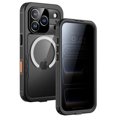 Imagem de Lanhiem Capa magnética para iPhone 17 Pro, protetor de tela de privacidade integrado, capa à prova d'água IP68 à prova de poeira, compatível com MagSafe, capa de telefone de corpo inteiro anti-espião