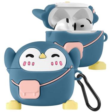Imagem de Boaretiu Capa para Airpods 4th 2024 desenho fofo Kawaii - com chaveiro design engraçado capa para meninas adolescentes mulheres capas para Air Pods 4th, pinguim