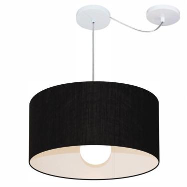 Imagem de Lustre Pendente Cilíndrico Com Desvio De Centro Vivare Md-4230 Cúpula Em Tecido 50x25cm - Bivolt Preto 127/220v