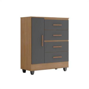 Imagem de Cômoda Lite 1 Porta 4 Gavetas Multiuso Para Quarto Com Pés - Móveis Le