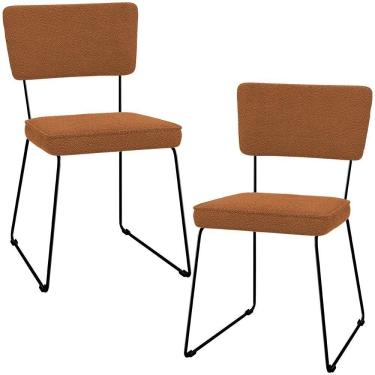 Imagem de Kit 02 Cadeiras Decorativa Estofada Para Sala De Jantar Base Em Aço Allana L02 Bouclê Terracota