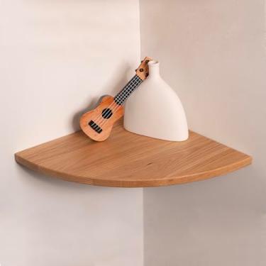 Imagem de VERSAWOOD Prateleiras de canto flutuantes, carvalho, 40,6 cm, suporte de armazenamento de madeira de carvalho maciço com orifício de arame para plantas, fotos, alto-falantes, quarto, cozinha
