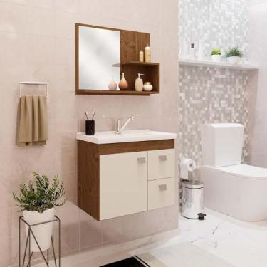 Imagem de Conjunto Gabinete Banheiro Pia e Espelheira 55 cm Isa MGM Amendoa/Off White
