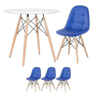 Imagem de Loft7, Mesa redonda Eames 80 cm branco + 3 cadeiras estofadas Eiffel Botonê